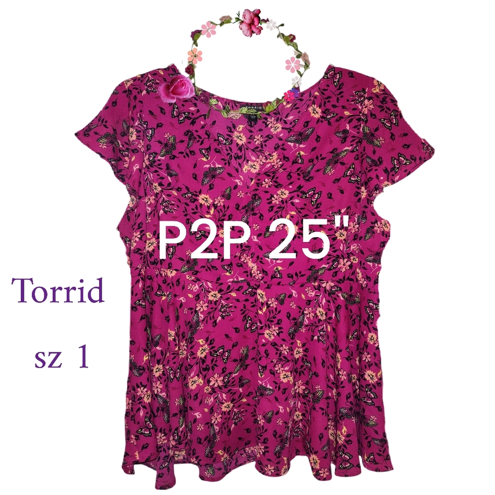 Torrid Raspberry Pink Floral Flowy Blouse + Gift - Picture 6 of 16